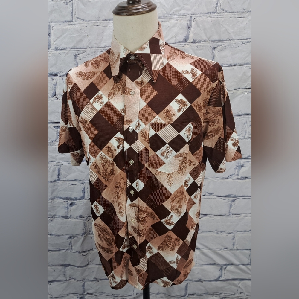 Sears Button Down Sport Shirt S/S Checkered Vintage 70s 80s Canada 16-16.5 Large - Picture 3 of 16